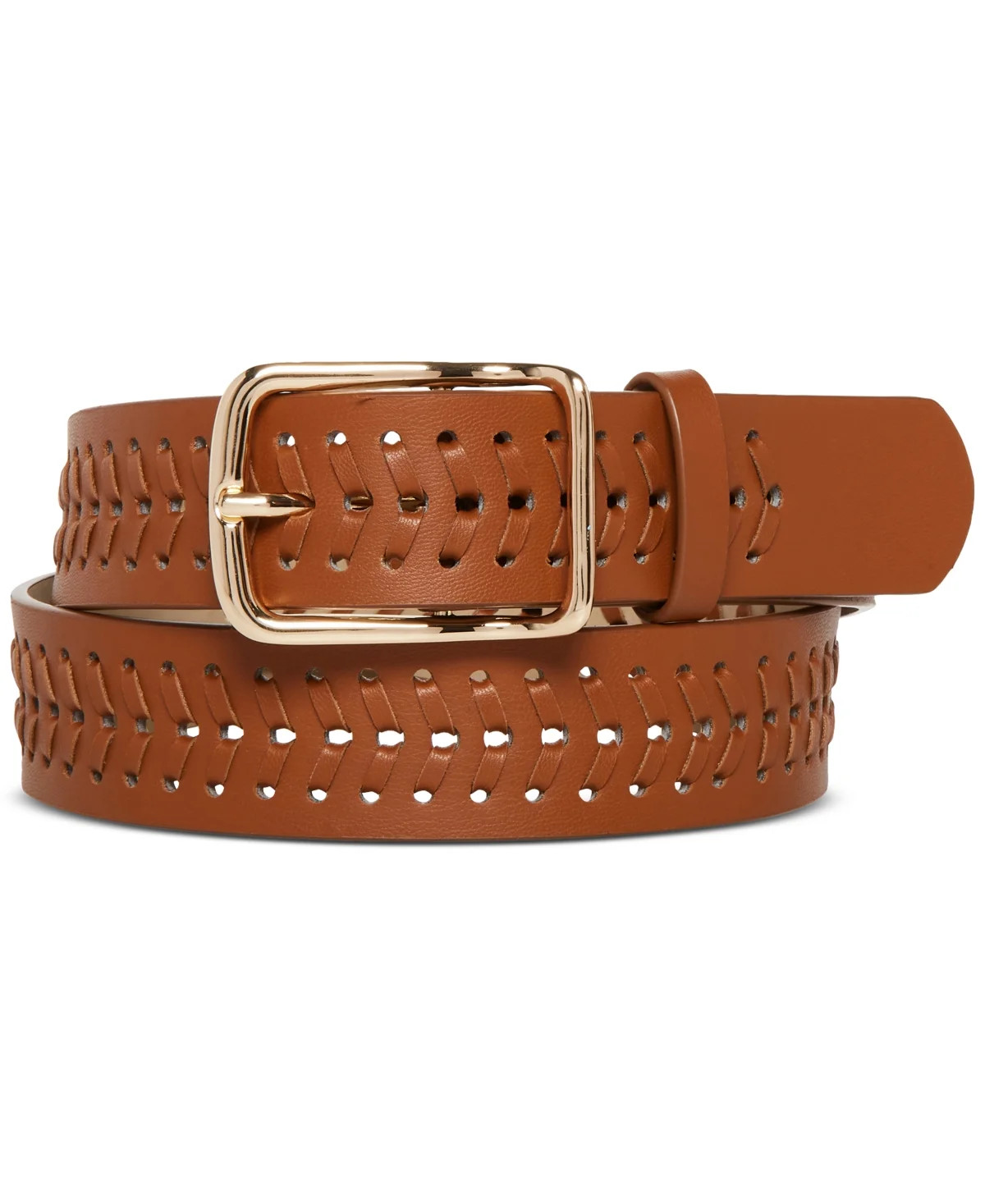 Steve Madden Women’s Whipstitch Faux-Leather Belt – Cognac, Large | Walmart (US)