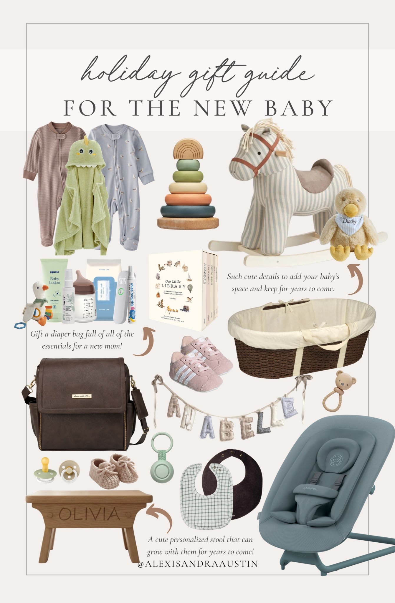 Holiday gift guide for the new baby! From accessories, baby essentials, and personalized gifts - find all of the best items to gift to the new mom in your life. 

Holiday gift guide, baby gift guide, for the new mom, neutral baby, baby bouncer, diaper bag, changing basket, personalized baby gift, baby accessories, cozy baby outfit, rocking horse, Etsy, Nordstrom, baby book, baby towel, neutral pacifier, shop the look!

#LTKHoliday #LTKBaby #LTKGiftGuide