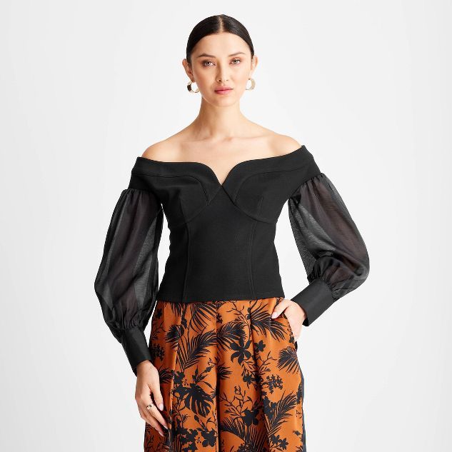 Women's Long Sleeve Off The Shoulder Bustier Blouse - Future Collective™ with Kahlana Barfield ... | Target
