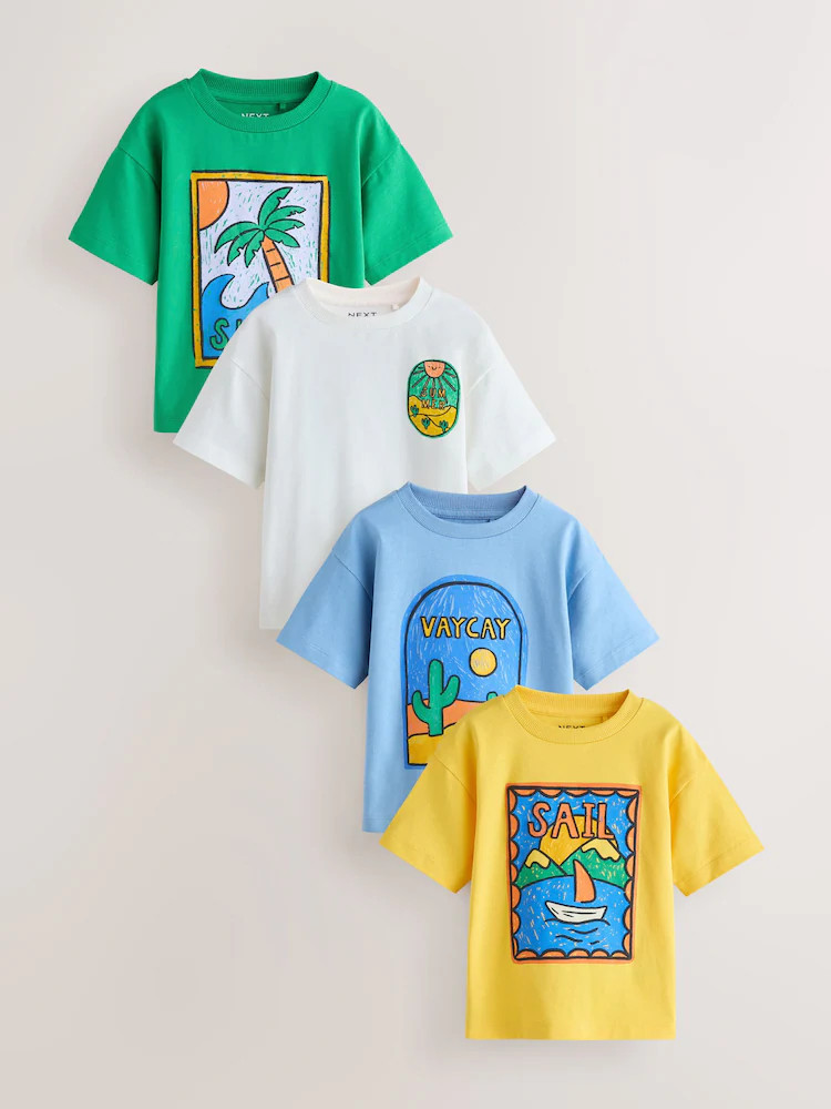 Green/Yellow Stamps Short Sleeve Graphic T-Shirts 4 Pack (3mths-7yrs) | Next US