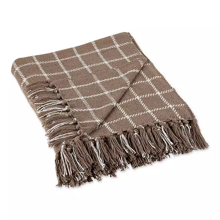 Mocha Brown Plaid Fringed Throw | Kirkland's Home