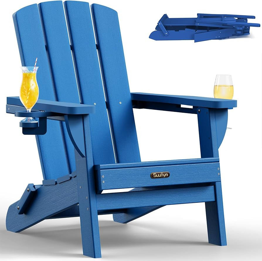 Folding Adirondack Chair, HDPE All-Weather Fire Pit Chairs, Plastic Adirondack Chairs with 2 Cup ... | Amazon (US)