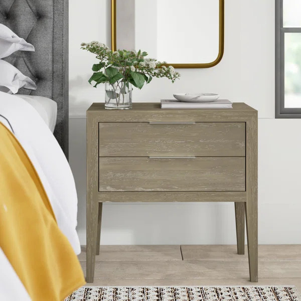 Delaplaine 2 - Drawer Solid Wood Nightstand in Gray | Wayfair Professional