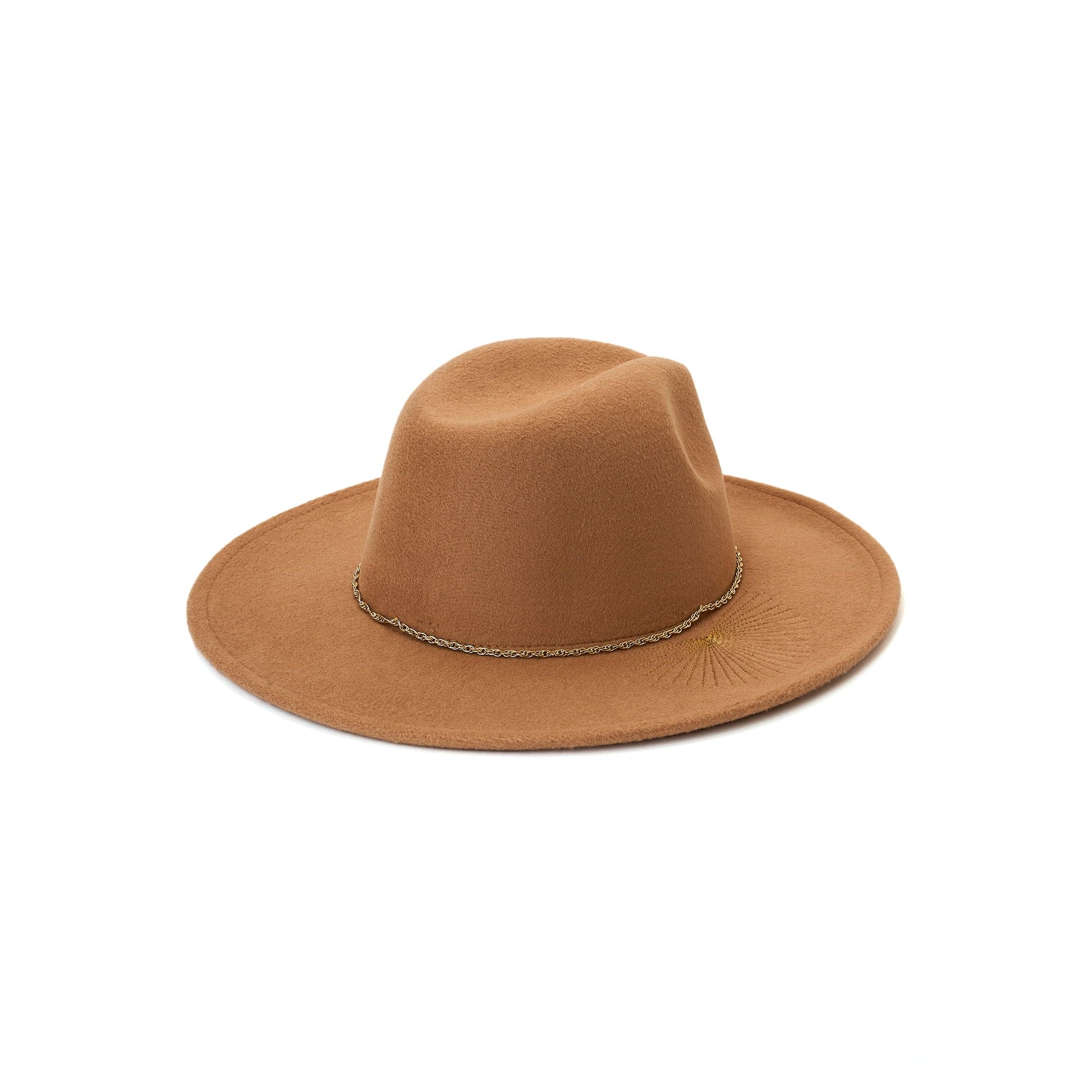 No Boundaries Women's Embroidered Fedora Hat Medium Brown | Walmart (US)