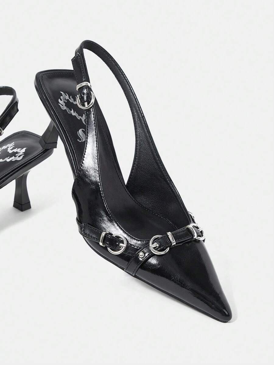 SheIn ICON Women'S Black Fashion Pointed Toe Chunky Mid Heel Shoes Vacation Shoes Summer Spring S... | SHEIN