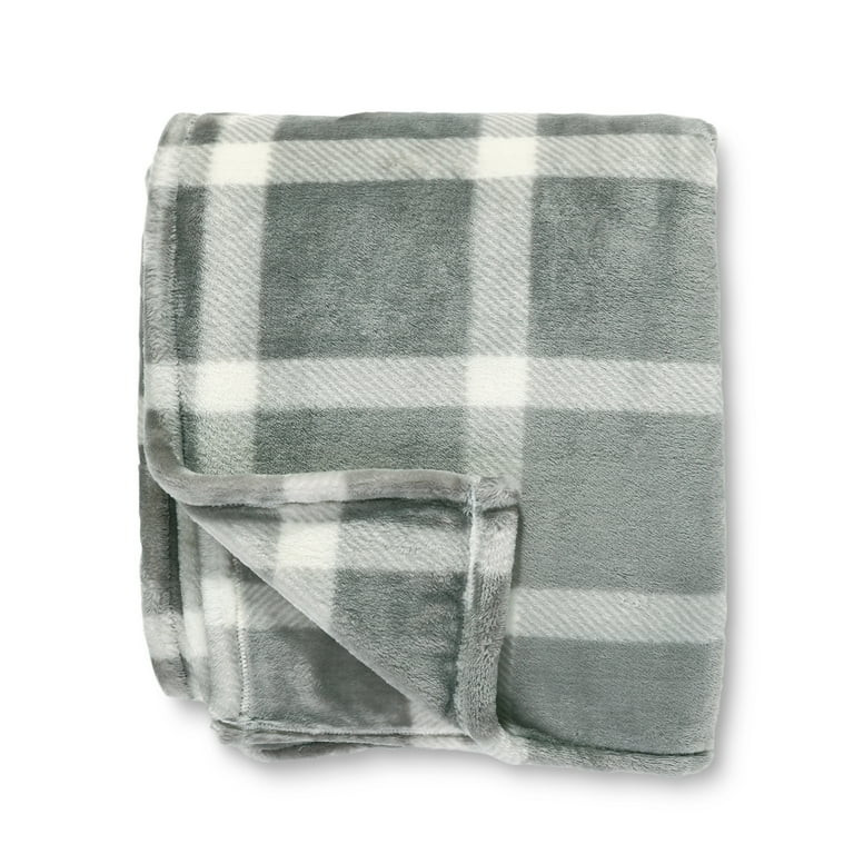 Better Homes & Gardens Recycled Heavyweight Printed Throw 50” x 72” Grey Plaid | Walmart (US)