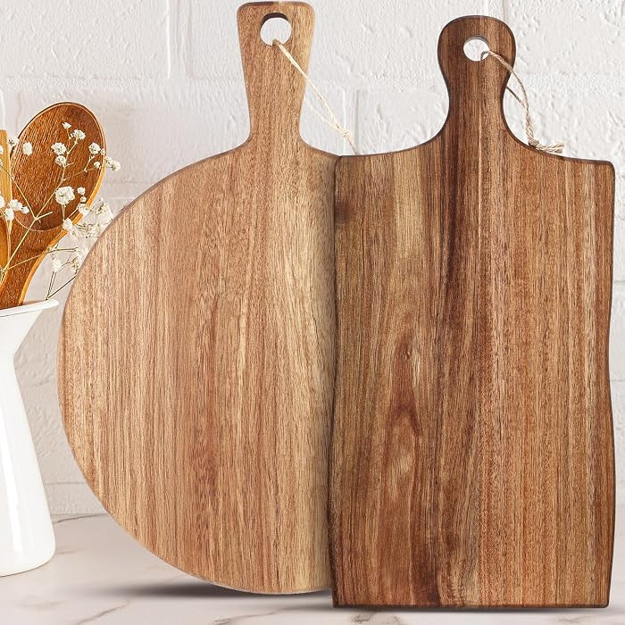 Hsei 2 Pcs Acacia Wood Cutting Board with Handle Wooden Charcuterie Board Large Paddle Carving Ch... | Amazon (US)