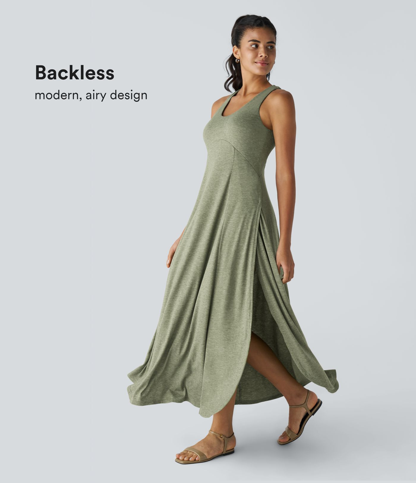 Women’s U Neck Backless Split Flowy Maxi Casual Tank Dress - Halara | Halara UK