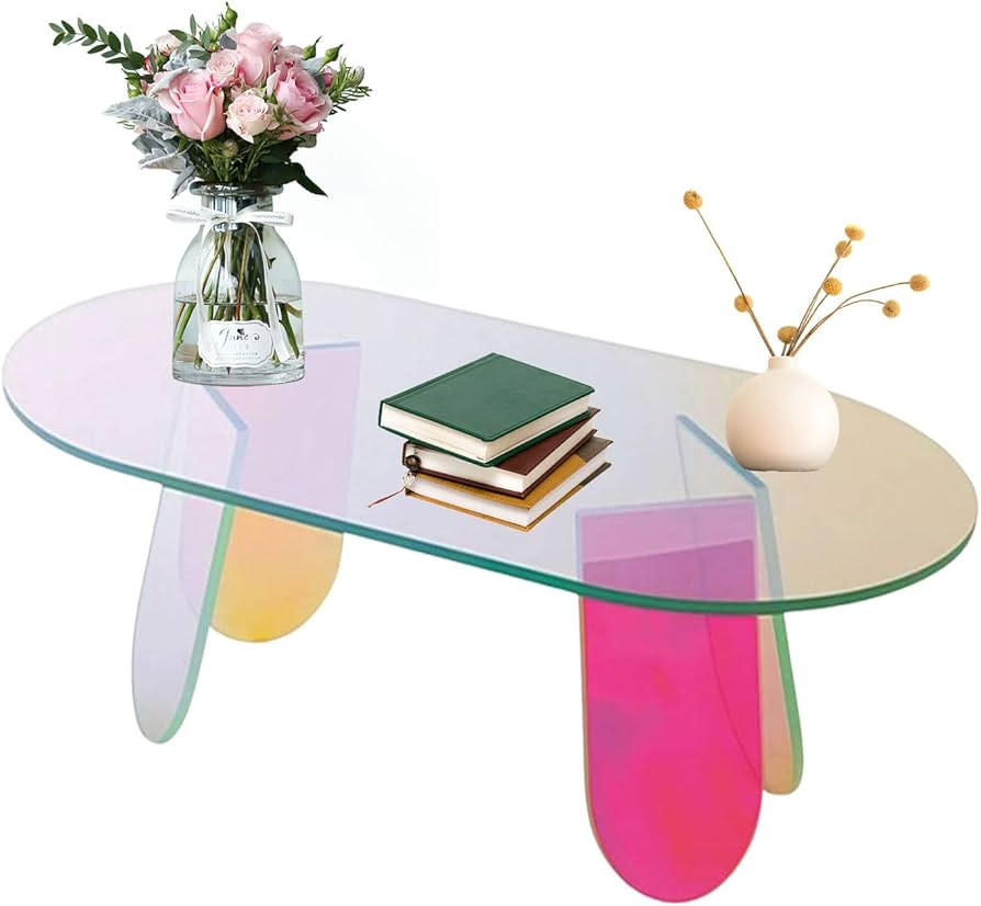 Kweetle Acrylic Colorful Coffee Table 27.6 x 19.7 x 13.8 Inch Rainbow Round Side Table for Living... | Amazon (US)