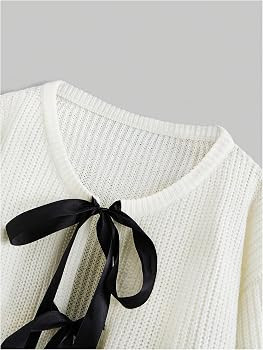 Verdusa Women's Bow Tie Cropped Cardigan Knot Long Sleeve Knit Cute Cream Cardigan Sweaters Trend... | Amazon (US)