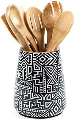 Kitchen Utensil Holder or Utensil Crock, Large Decorative Wooden Utensil Organizer for Spatula, S... | Amazon (US)