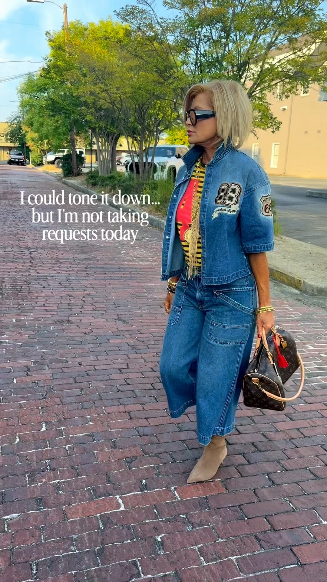 Denim + Denim = easy chic.  This jacket is the 💥.  Looks expensive & great price point.  I’m wearing a sm in my jacket, 27 in my culottes & I sized up to a lg in my tee

#LTKvlog #LTKOver40 #LTKootd