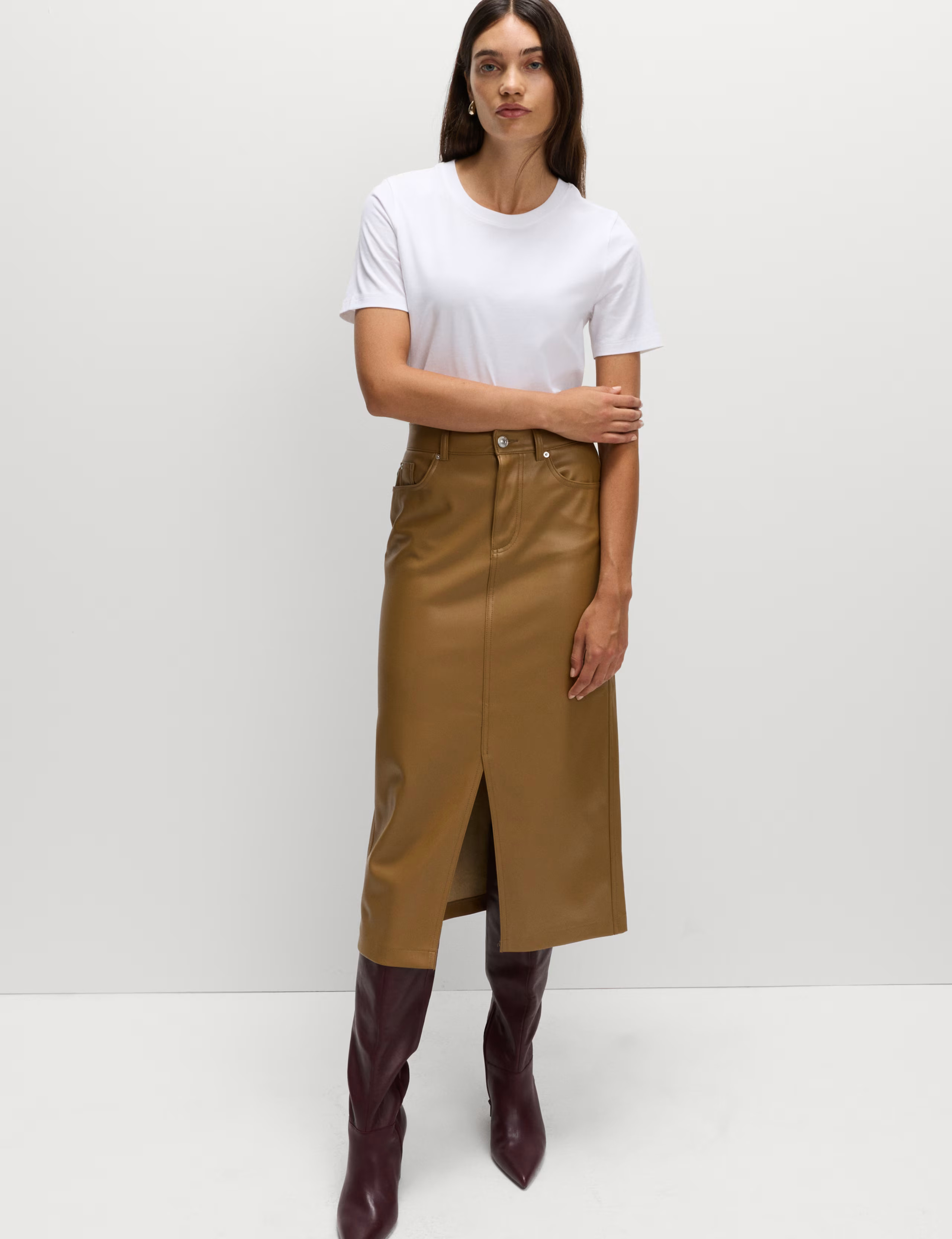 Faux Leather Midi Split Front A-Line Skirt | Marks & Spencer (UK)