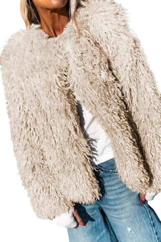 Aoang Women's 2025 Winter Coats Fleece Cropped Jacket Faux Fur Long Sleeve Shaggy Warm Outerwear ... | Amazon (US)