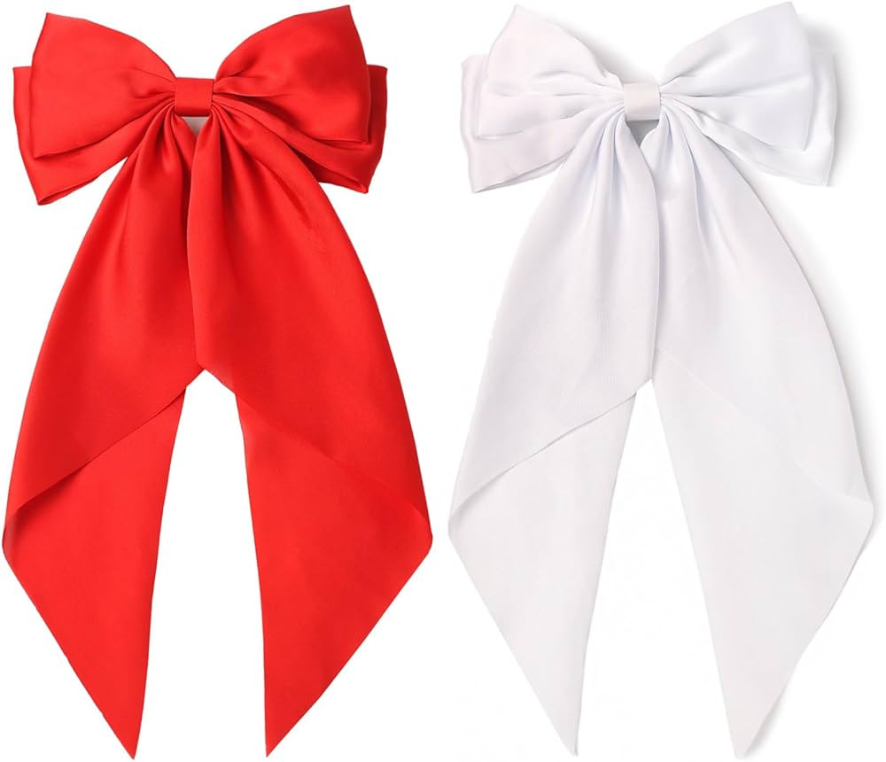 SUSULU Large Hair Bow Clips for Women Red Hair Bow White Hair Bow Slides for Girls Satin Hair Bar... | Amazon (US)