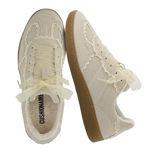 CUSHIONAIRE Belinda Women’s Lace Detail Casual Sneakers – Elegant Ribbon Lace-Up Summer Shoes for Women with Memory Foam, IVORY 8 | Amazon (US)