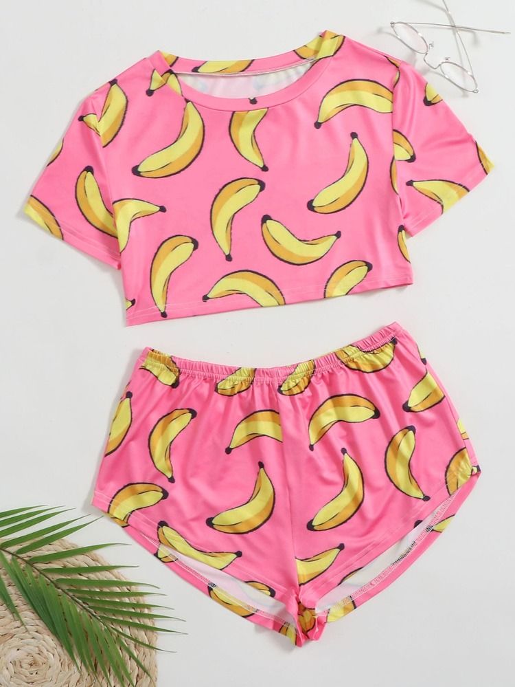 Allover Banana Print PJ Set | SHEIN