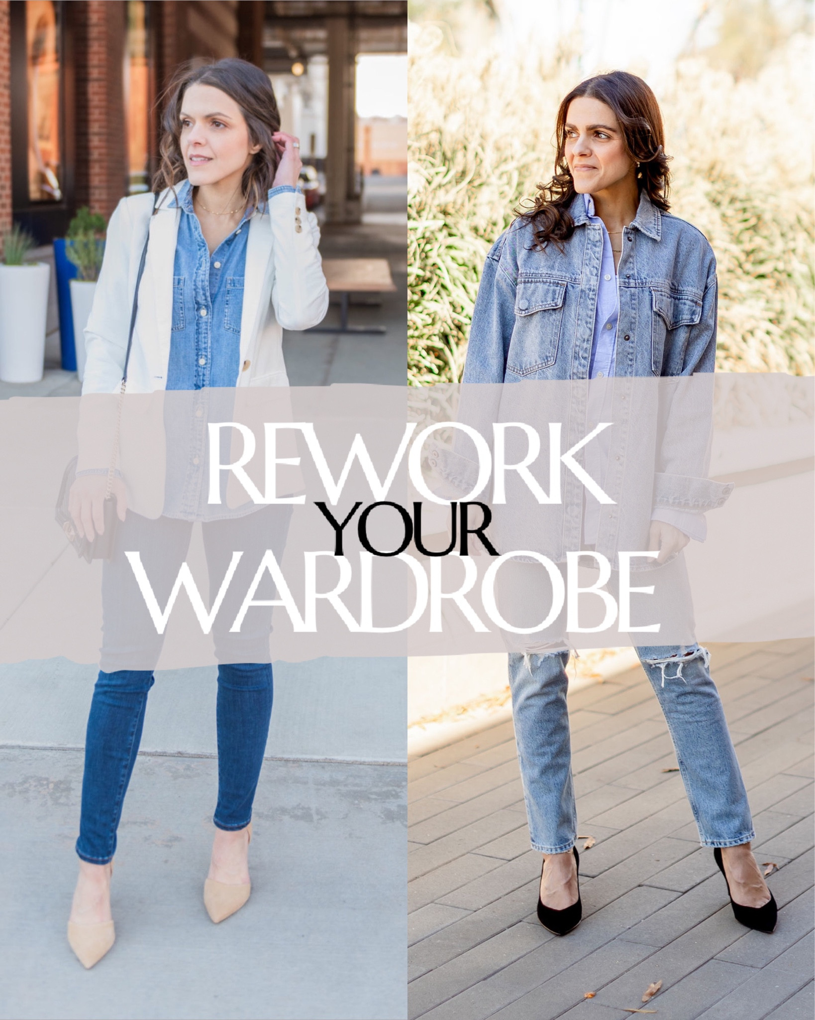 REWORK Your WARDROBE: denim on denim 
•skinny jeans for straight
•chambray button up for cotton 
•blazer for oversized shacket

#outfituptodate #reworkedclothing #styleseries #confidentstyle #styleupdate #millenialstyle #whattowearnow #fashionupdate #fashiontips 

#LTKstyletip
