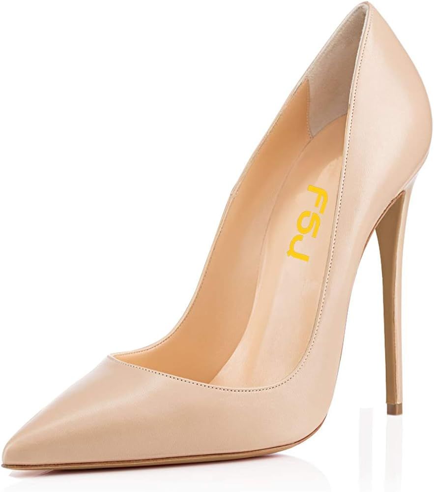 FSJ Women Formal Pointed Toe Pumps High Heel Stilettos Sexy Slip On Dress Shoes Size 4-15 US | Amazon (US)