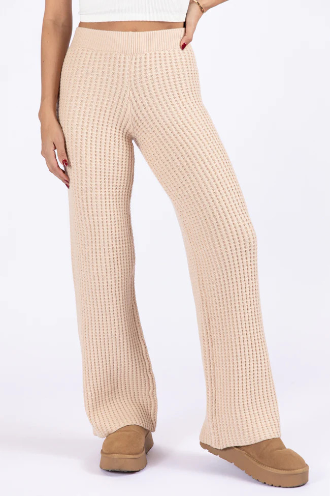 This Is Why Tan Thermal Waffle Knit Pants DOORBUSTER- Coming Soon | Pink Lily