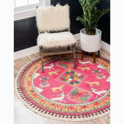 Unique Loom 6' 1 x 6' 1 Round Pink Sedona Cuyahoga Area Rug | Target
