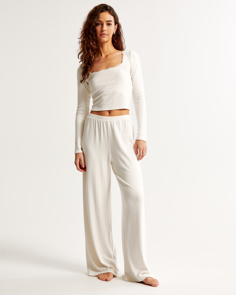 Lounge Pointelle Wide Leg Pant | Abercrombie & Fitch (US)