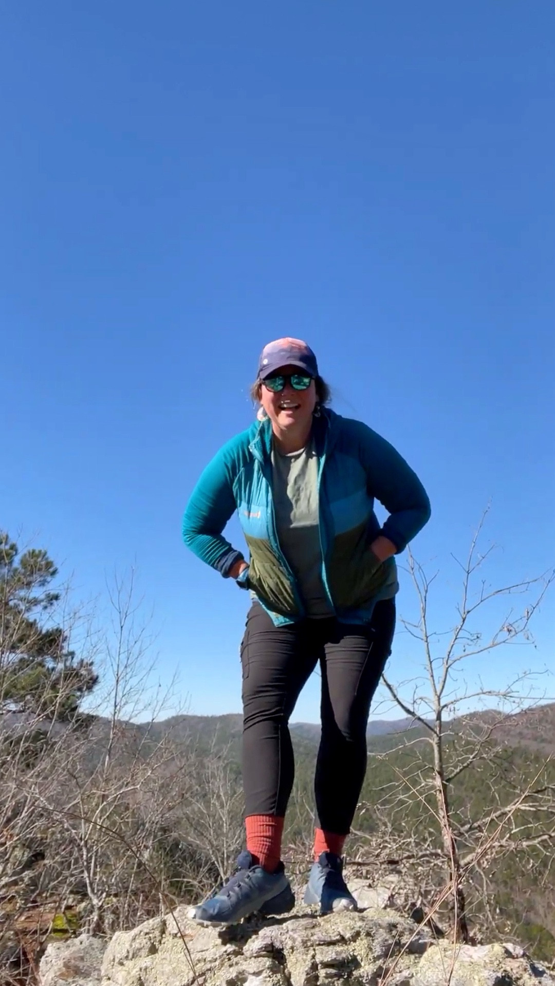 I will make no apologies for smiling so big while I’m out hiking and living my best life. ✌🏼. This is my go to outfit for all types of hikes. The layers work well for a range of temperatures and the same layers hold up to scrambling on rocks and sliding on your backside. Ask me how I know 🤣. 

#LTKActive #LTKOver40 #LTKMidsize