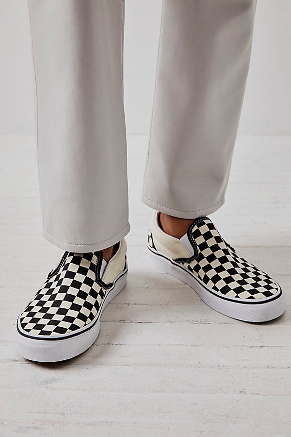 Classic Checkered Slip-On by Vans at Free People, Black and white, US 5 | Free People (Global - UK&FR Excluded)