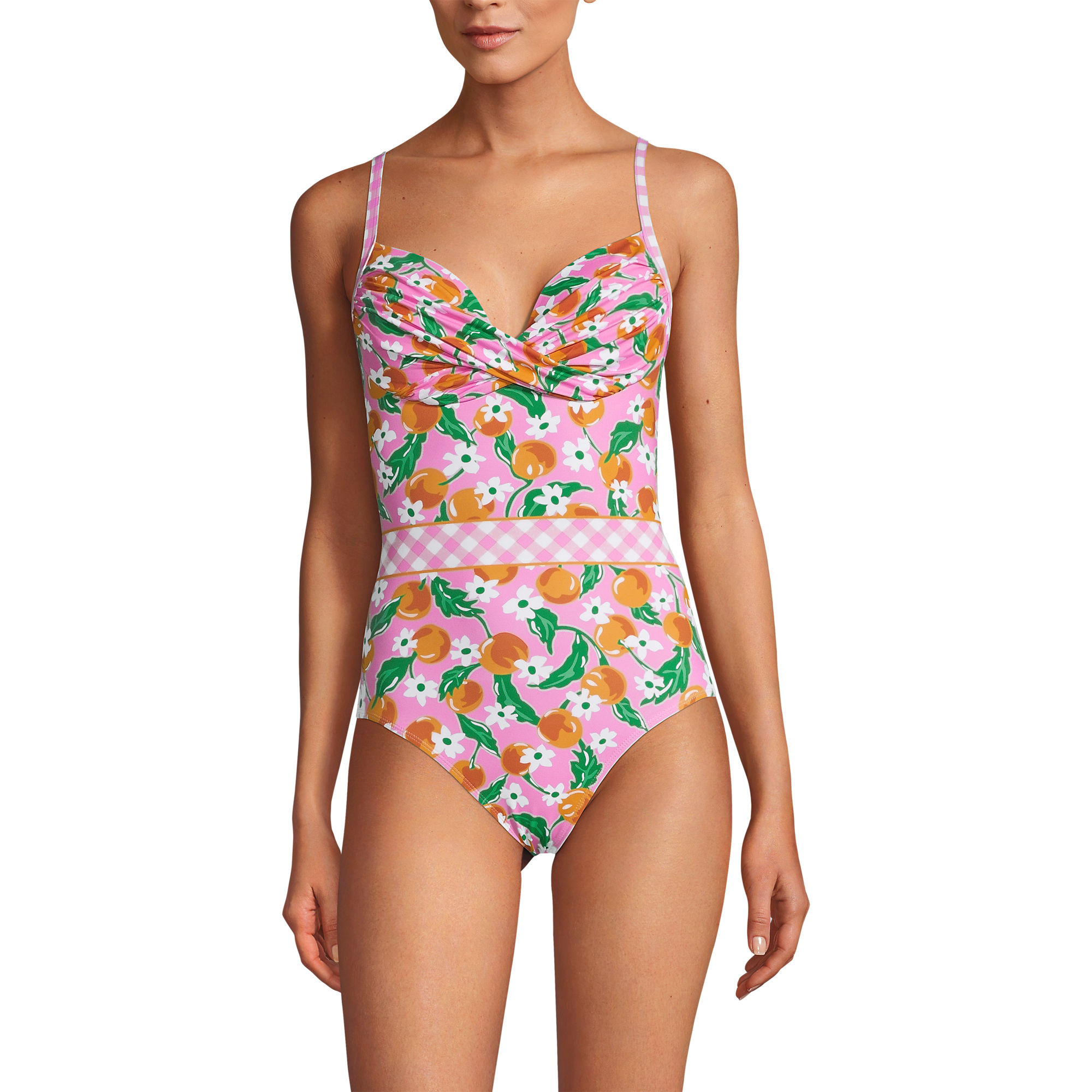 Draper James x Lands' End Women's Tummy Control Chlorine Resistant Wrap One Piece Swimsuit | Lands' End (US)