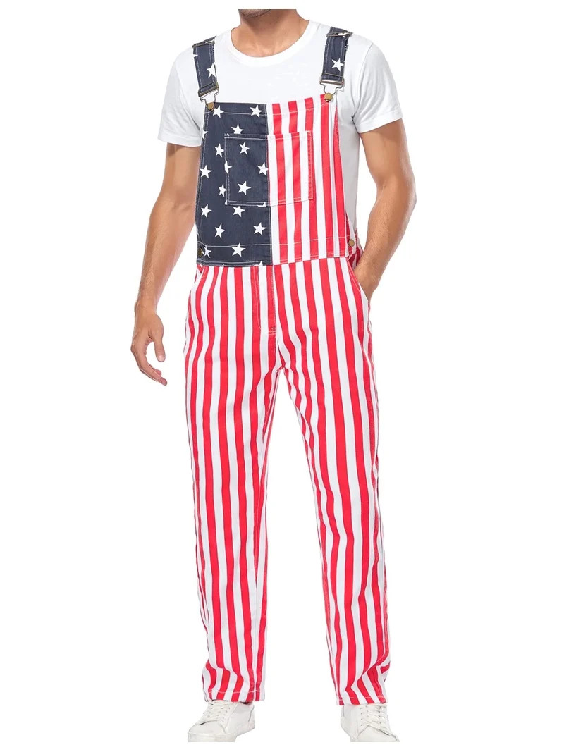 250th Anniversary American Flag Overalls Adjustable Straps Mens Red White Blue Bib Coveralls 4th ... | Walmart (US)