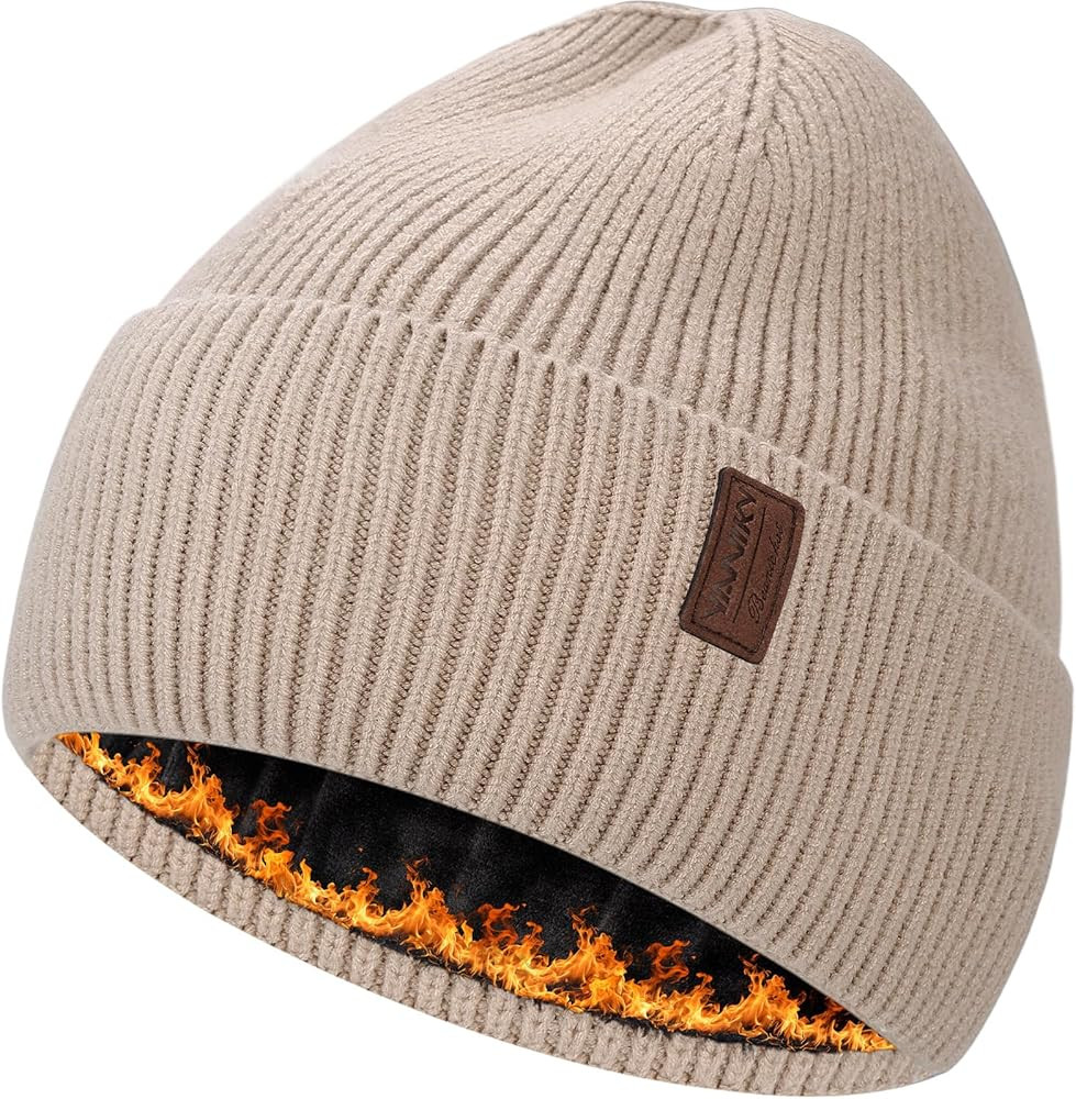 Fleece Lined Winter Beanie for Men Women Warm Windproof Beanies Hats Thick Knit Winter Hat for Co... | Amazon (US)
