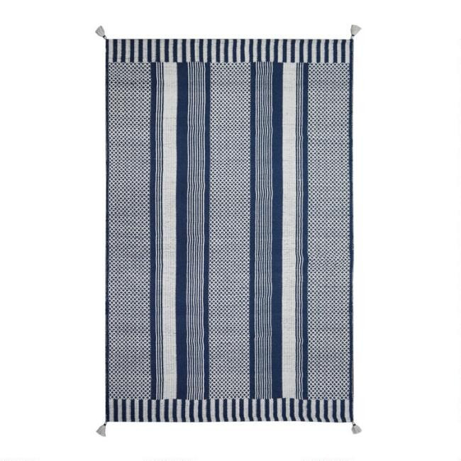 Navy and White Stripe Riviera Indoor Outdoor Rug | World Market