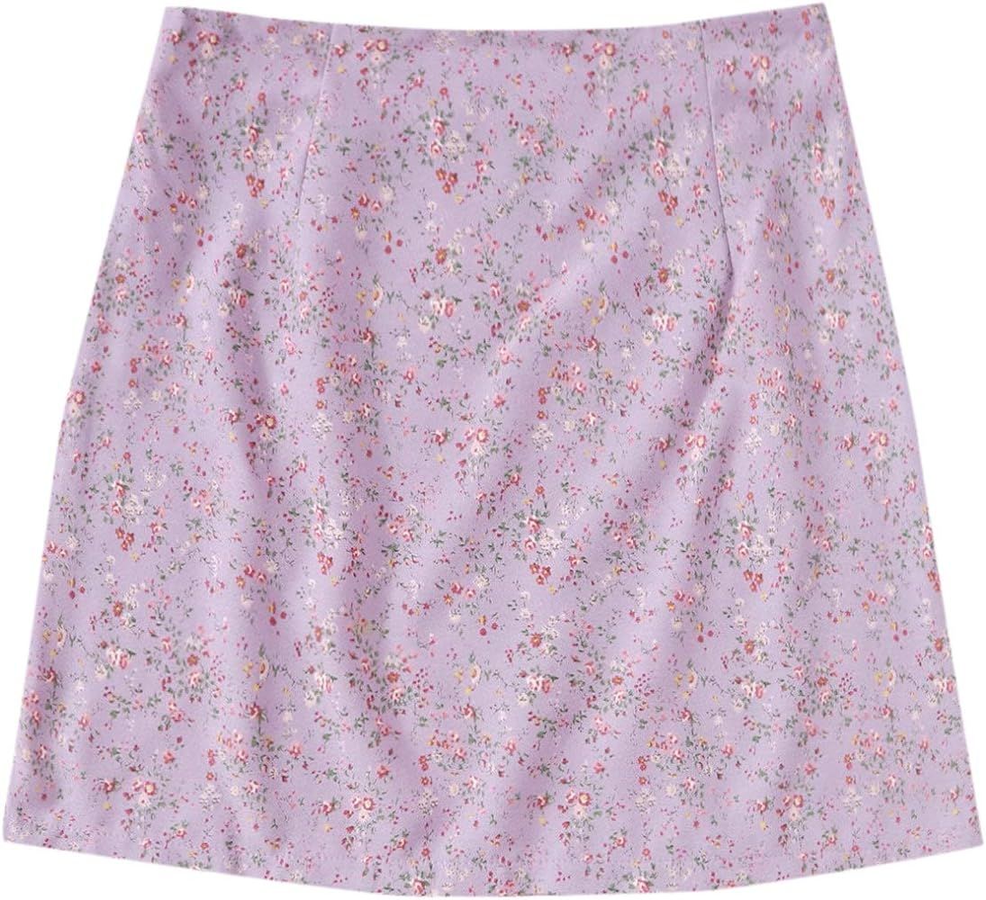 WDIRARA Women's Floral Print Split Hem High Waist Boho Mini Bodycon Skirt | Amazon (US)