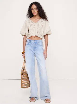Cotton Poplin Bubble-Hem Cropped Top | Banana Republic (CA)