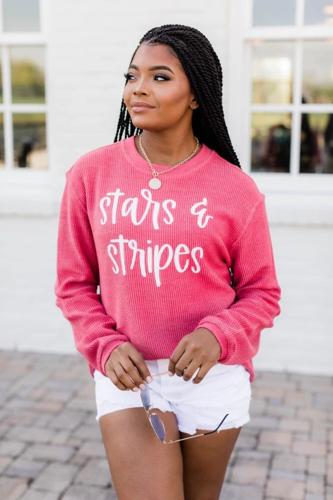 Stars And Stripes Graphic Red Corded Sweatshirt | The Pink Lily Boutique