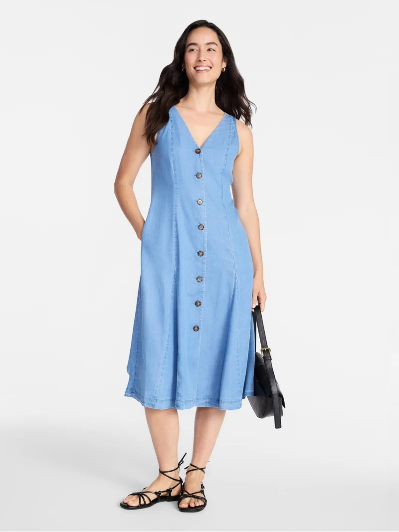Time and Tru Women's Sleeveless Fit and Flare Midi Dress, Sizes XS-XXXL | Walmart (US)