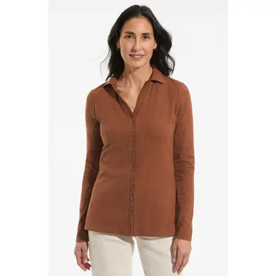 Lands' End Long Sleeve Polished Rib Button Through Tunic Shirt in Ivory at Nordstrom, Size Small | Nordstrom