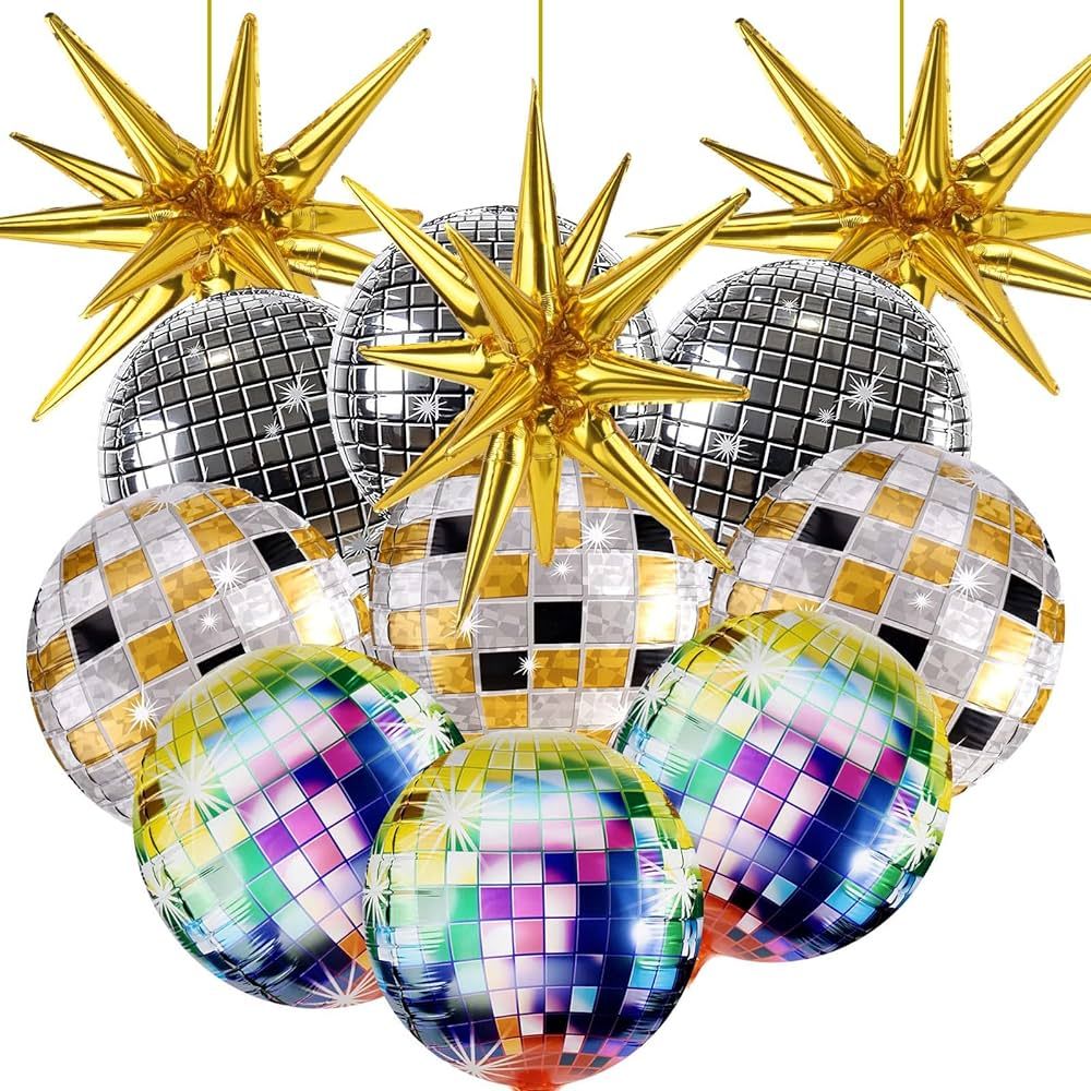 12 Pcs Disco Ball Balloons, Huge Gold Explosion Star Aluminum Foil Balloons for Birthday, Bachelo... | Amazon (US)