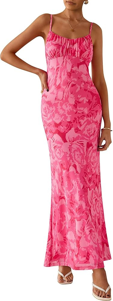 PRETTYGARDEN Women's Floral Bodycon Maxi Dress 2025 Summer Beach Sundress Sleeveless Spaghetti St... | Amazon (US)