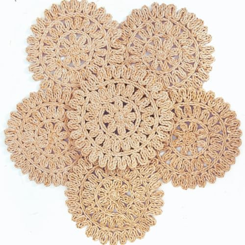 13.8” Set of 6 Round Woven Placemats from Natural Corn Husk, Boho Wicker Place mats, Rattan Round Placemats for Farmhouse and Spring, Summer Parties | Amazon (US)