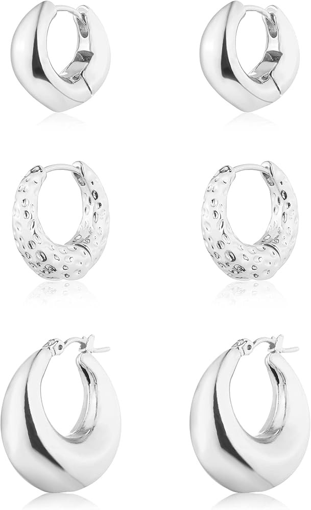 Wgoud 6 Pairs Gold Hoop Earrings Set for Women, 14K Gold Plated Hypoallergenic Lightweight Chunky... | Amazon (US)