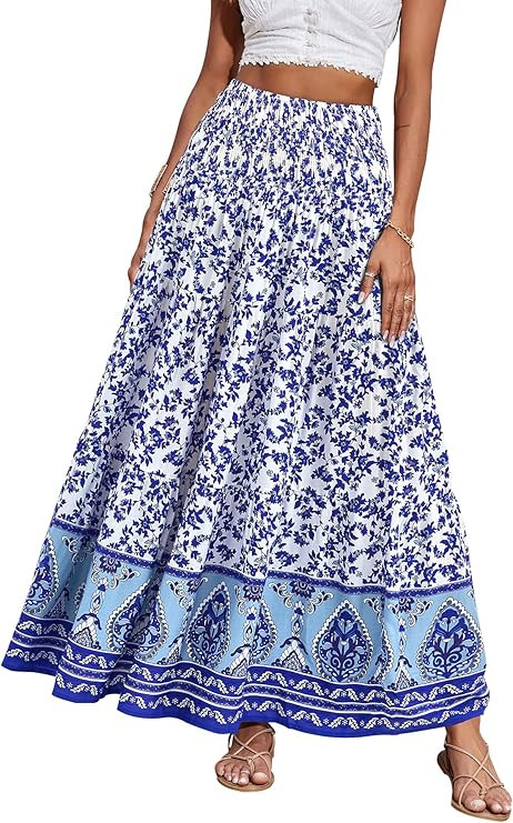 CFLONGE Summer Maxi Skirts for Women 2026 Fashion Boho Long Skirt Trendy Floral High Waist A Line... | Amazon (US)