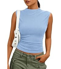 PRETTYGARDEN Sleeveless Tops for Women Ribbed Mock Neck Tank Top Slim Fitted Ruched Basic Layerin... | Amazon (US)