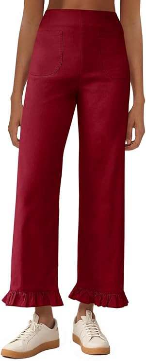 Cicy Bell Womens Wide Leg Pants Casual High Waisted Ruffle Hem Zipper Loose Fit Trousers with Poc... | Amazon (US)