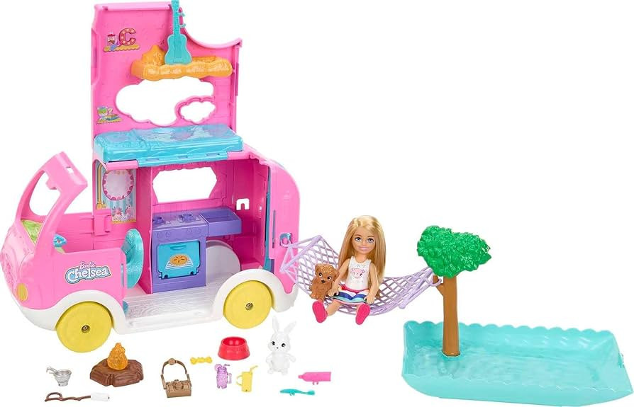 Barbie Toy Camper & Chelsea Doll, 2-in-1 Playset with 2 Pets & 15 Accessories, Vehicle Transforms... | Amazon (US)