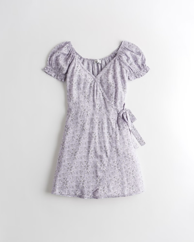 Wrap Puff-Sleeve Mini Dress | Hollister (UK)