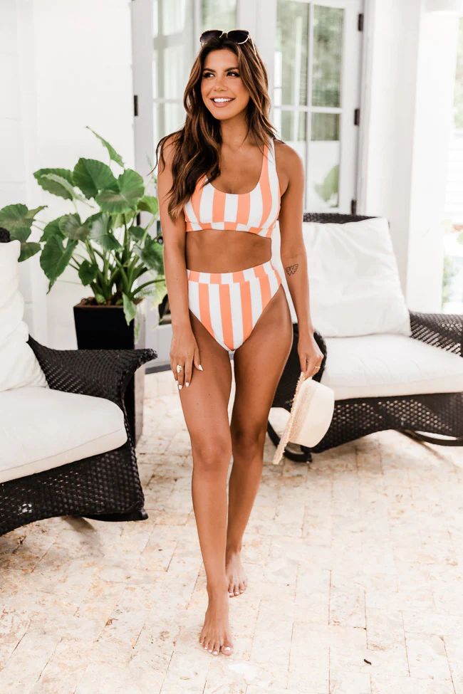 Queen Of The Cove Orange Striped Bikini Bottom | The Pink Lily Boutique