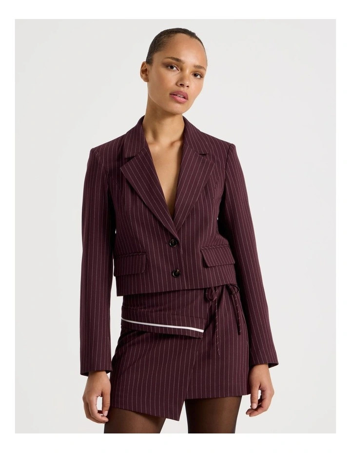 Pinstripe Cropped Blazer in Wine | Myer