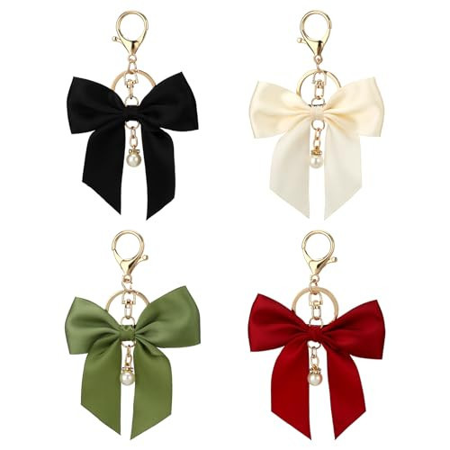 4 Pack Purse Charms Bow Keychain for Handbag, Cute Car Key Chain, Black Red White Green Bowknot Key Ring, Bag Charm Pendant for Girls | Amazon (US)