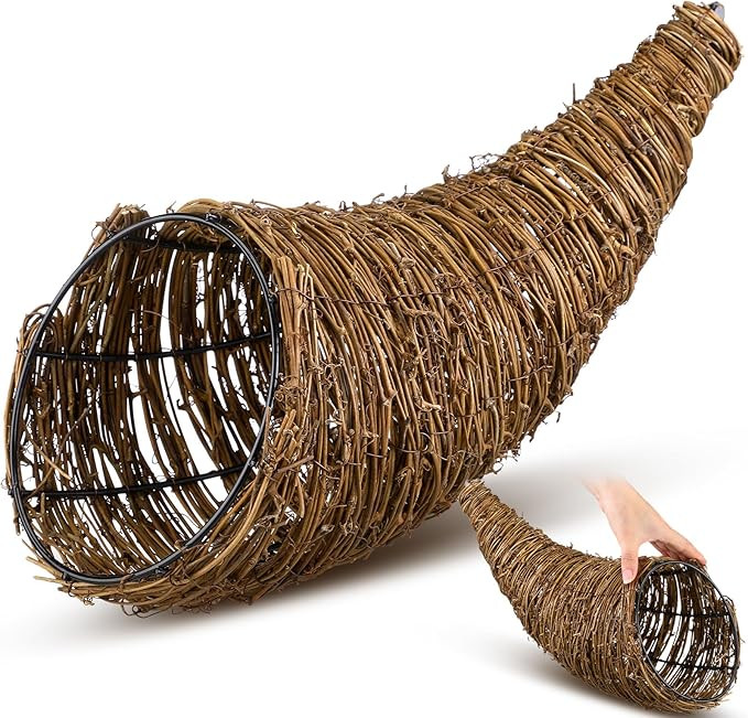 Dandat Fall Cornucopia Basket 13.78 Inch Farmhouse Thanksgiving Cornucopia Centerpieces Rustic Ho... | Amazon (US)